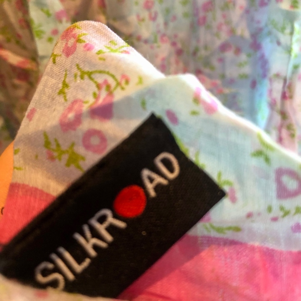 Cotton/silk scarf-- light blue/pink